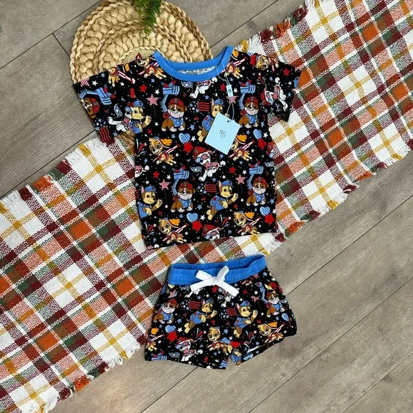 New Scottie Belle Bamboo Paw Patrol Patriotic Shorts & T-Shirt Lounge Set 12-18m - Picture 13 of 16